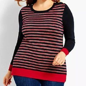 TALBOTS Womens Striped Sweater Size 3X Blue Red Metallic Silver